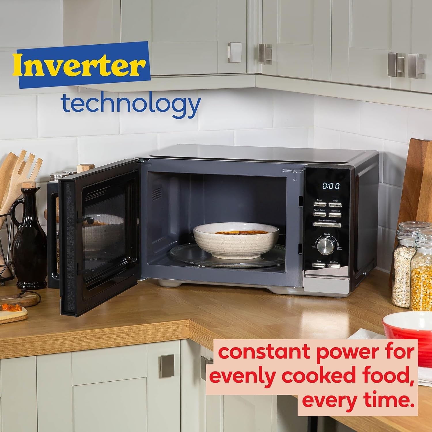 25L Digital Inverter Microwave 900W 8 Auto Cook Black LED