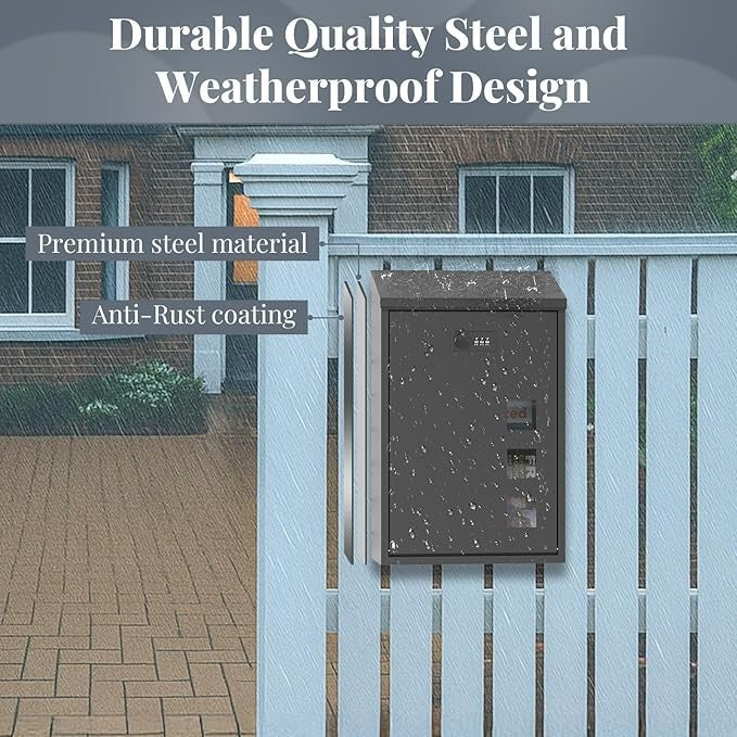 Wall Mounted Waterproof Post Box with Lock | Steel Mailbox | Large Letterbox