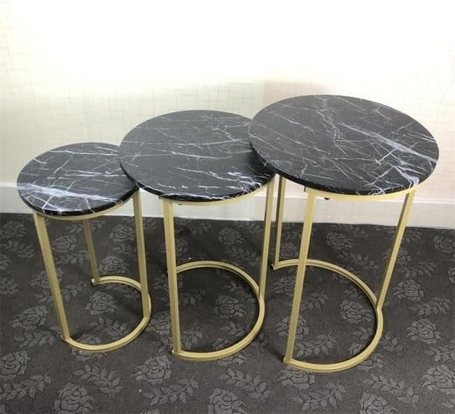 Stackable Round Nesting End Table Set Black Wood Coffee Side Bedside Lamp Desk