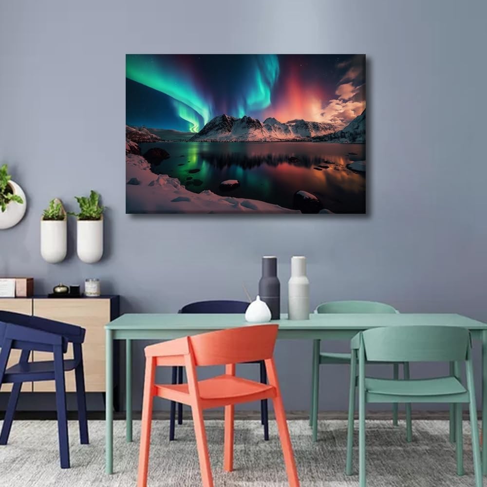 24×36″ Lake & Northern Lights Canvas Wall Art – Aurora Home Decor