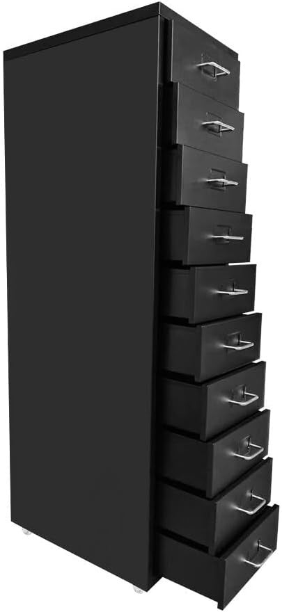 Tall Metal 10 Drawer Filing Cabinet Storage Unit on Wheels Home Office