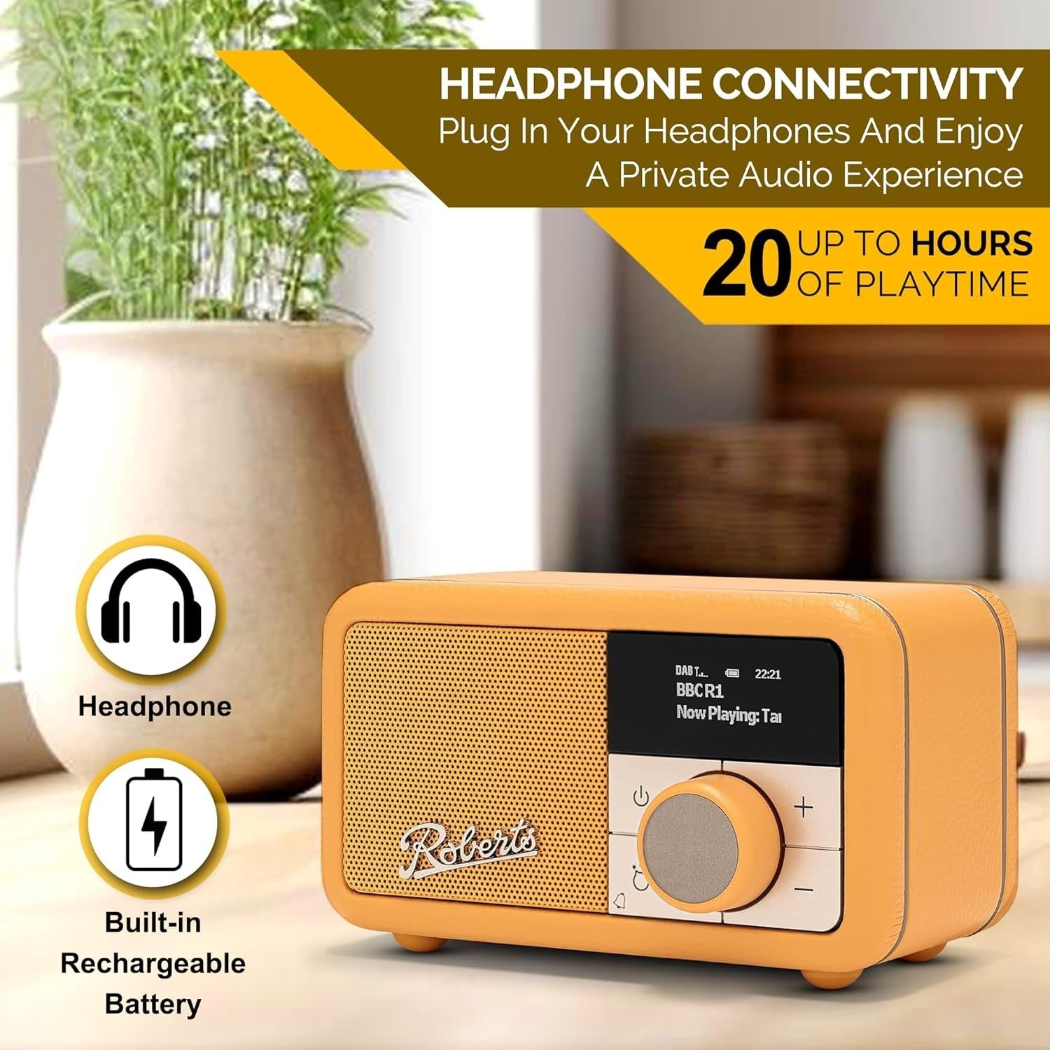 Portable FM DAB/DAB+ Digital Radio Bluetooth Speaker Yellow
