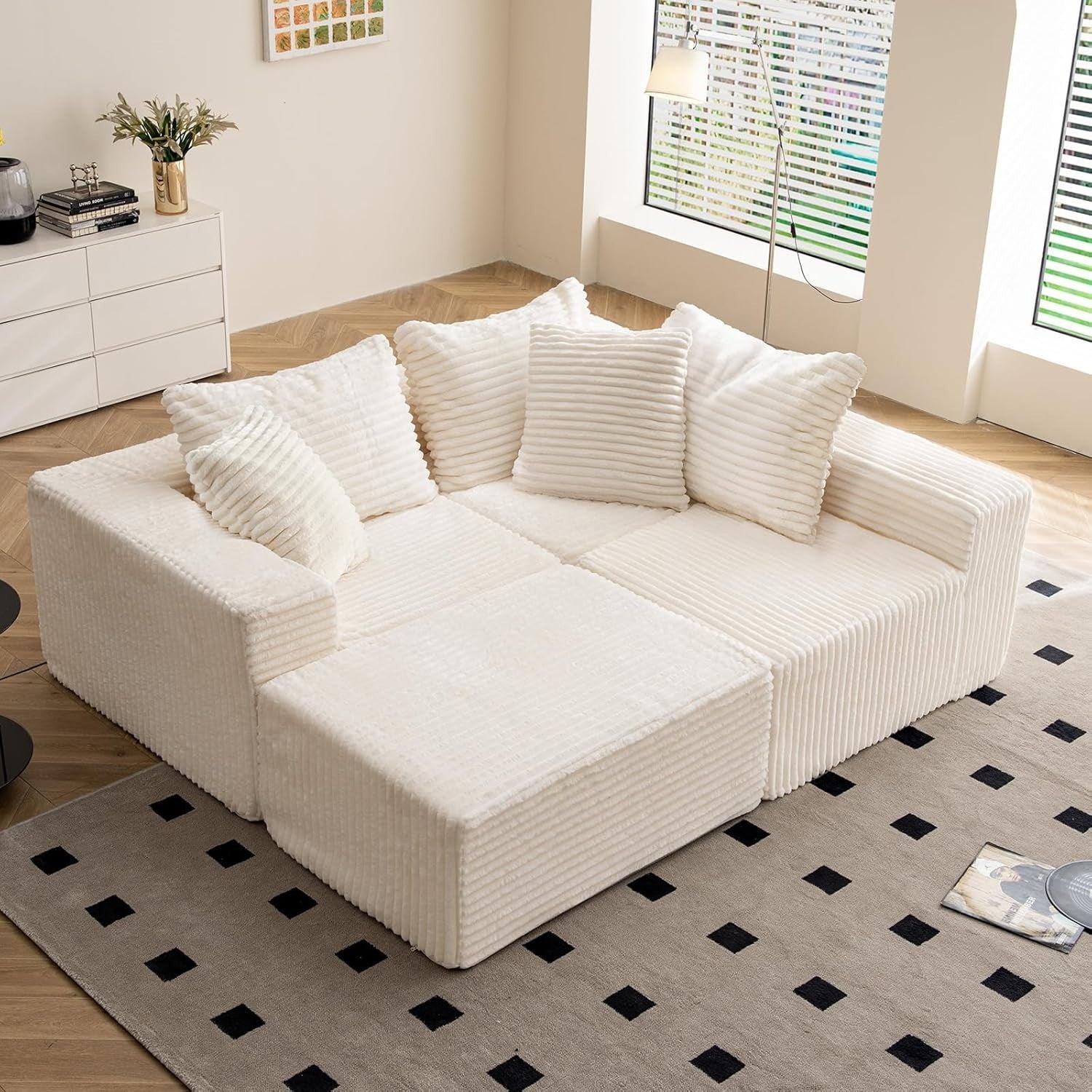 Modular 3/4 Seater Sofa Beige Corner Couch No Assembly, Memory Foam, 274cm