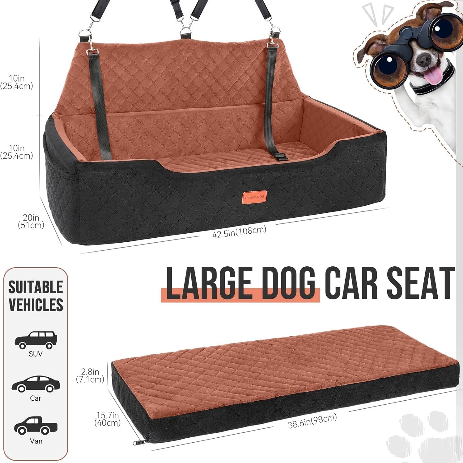 Large Dog Car Seat Bed 100lbs Booster Travel Bed for 2 Dogs Washable
