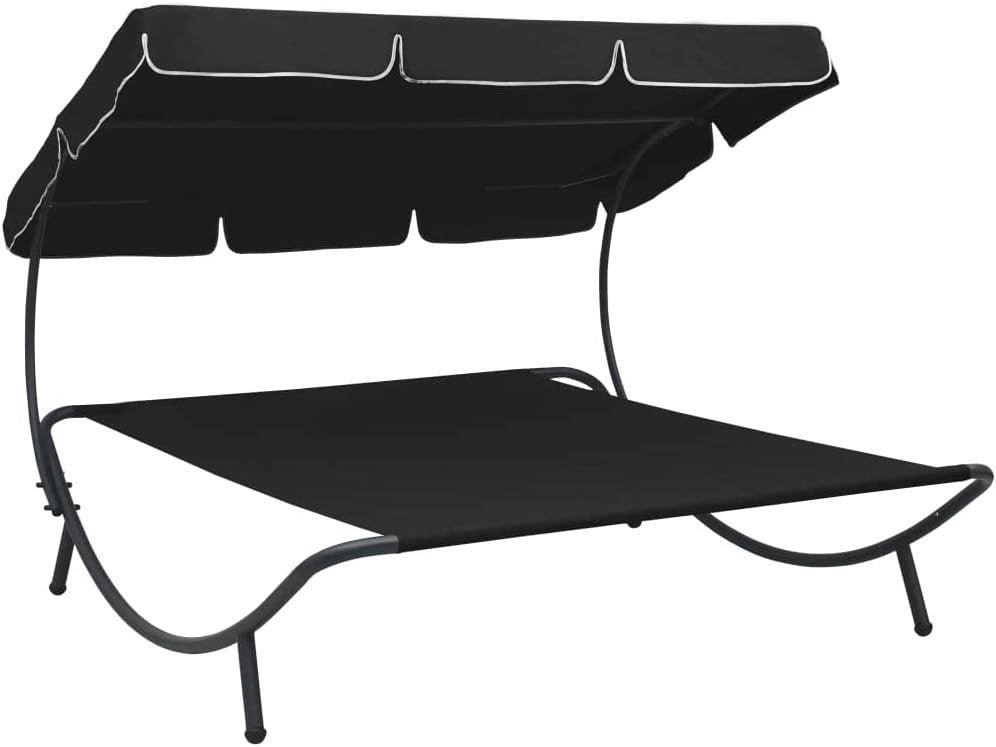 2 Seater Outdoor Daybed with Canopy – Garden Sun Lounger Black 200x145cm