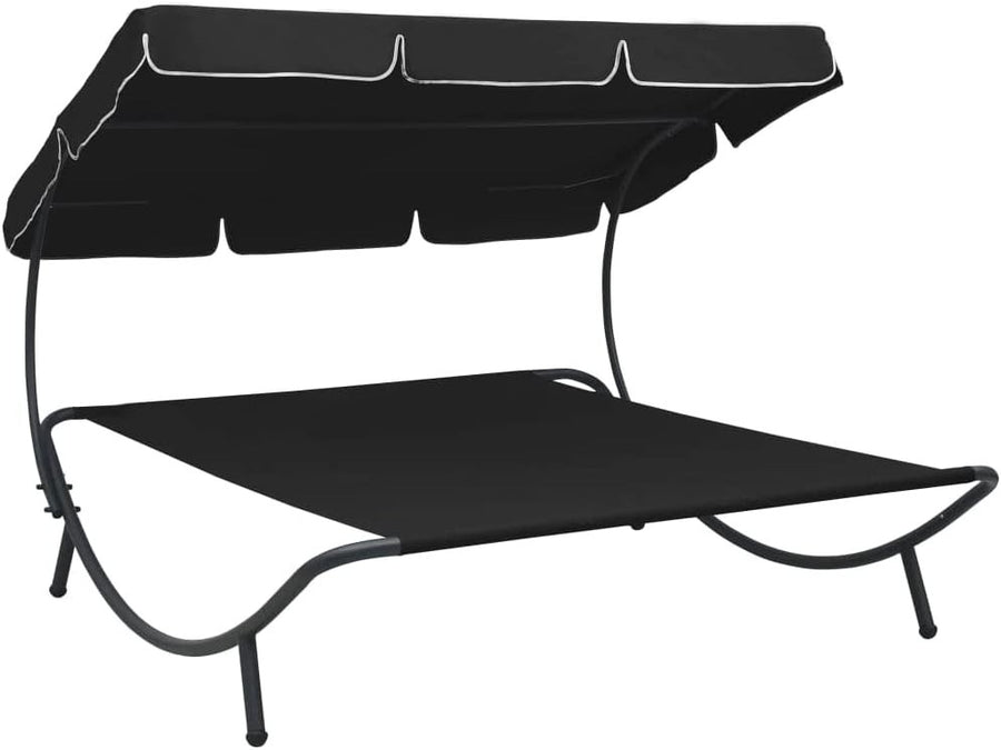 2 Seater Outdoor Daybed with Canopy – Garden Sun Lounger Black 200x145cm