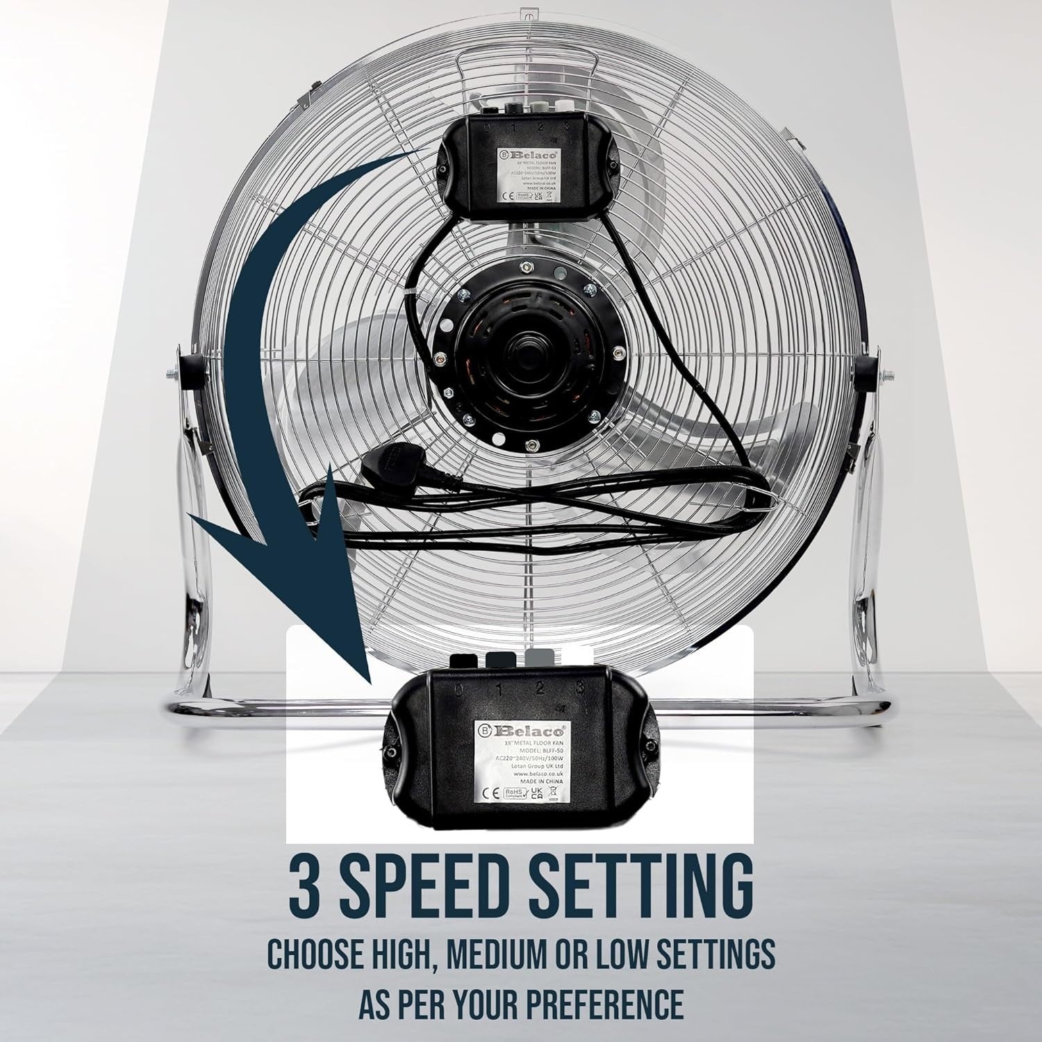 18" Chrome Metal Floor Fan High-Velocity 3-Speed Cooling Desk Floor Fan