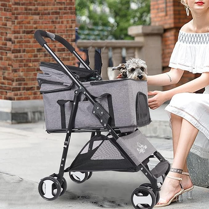 Pet Stroller Foldable Dog Cat Pram 4 Wheel Travel Pushchair 20kg