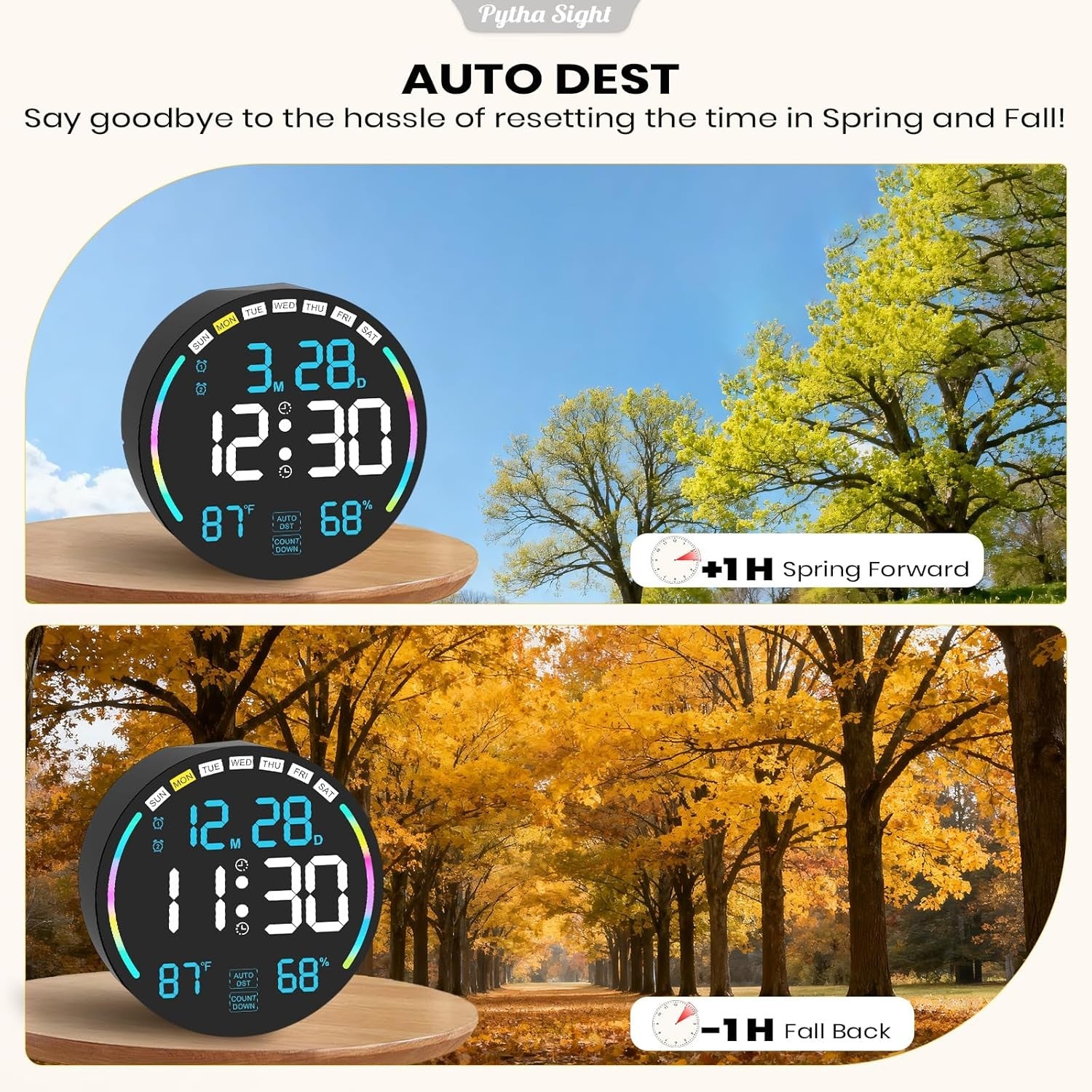 Ice Blue Large Digital Wall Clock LED Countdown Timer Remote Temp Humidity