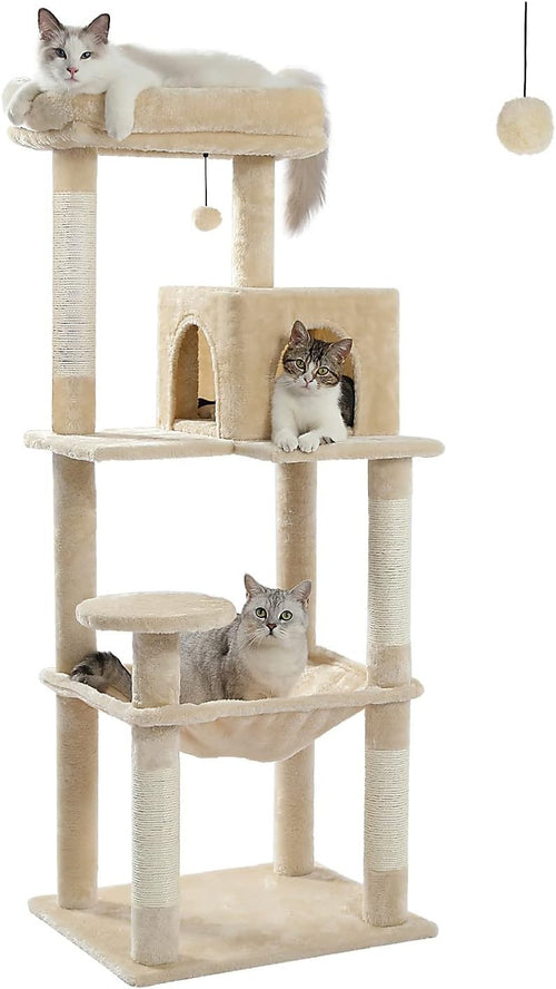 Large Cat Tower 143cm Multi Level Scratching Posts Hammock Condo