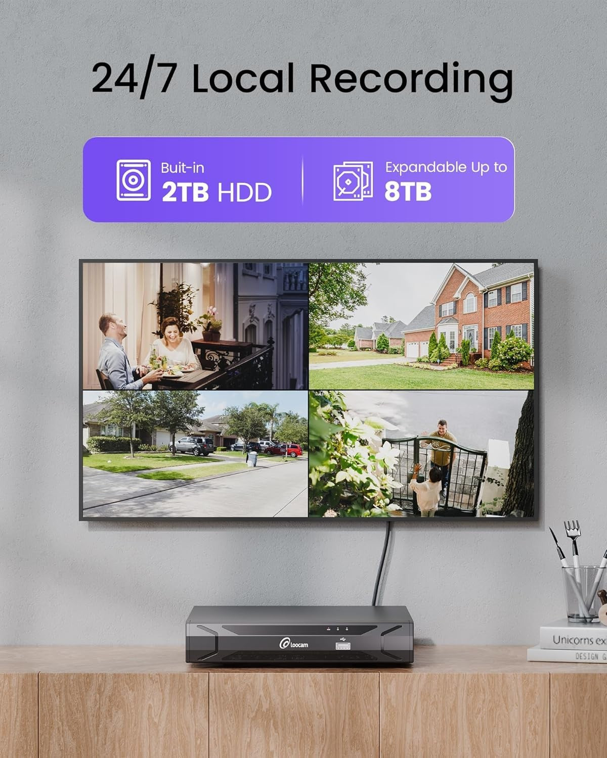 4K PoE CCTV Camera System 8CH NVR 2TB HDD 4 Cameras AI Detection