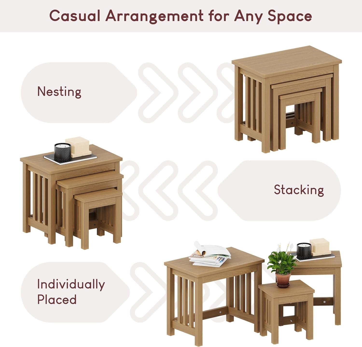 Modern Nesting Coffee Side End Tables Set of 3 Wax Ash Wood Beige DIY