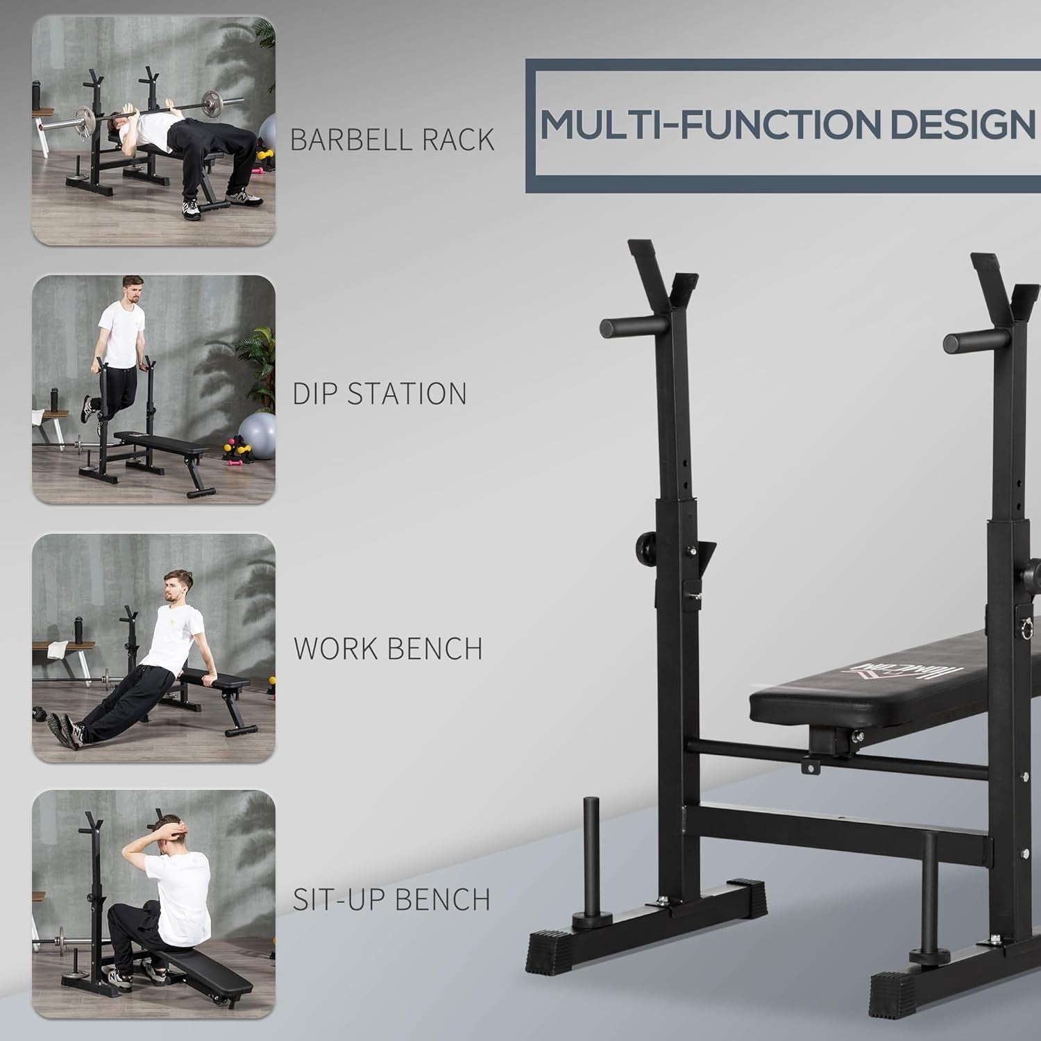 Foldable Weight Bench With Barbell Rack Dip Station Home Strength Gym