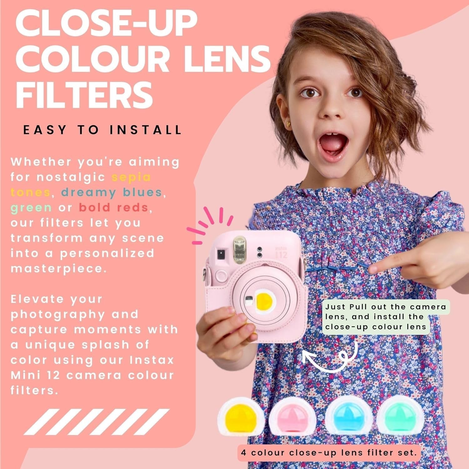 Instant Camera Bundle Pink 40 Film Shots Case Album Filters Photo Kit