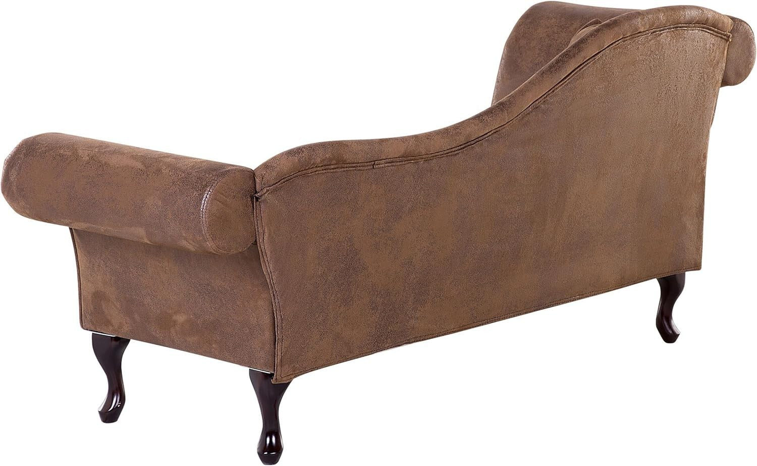 Vintage Chaise Lounge Brown Faux Suede Left-Hand Tufted Sofa 188cm