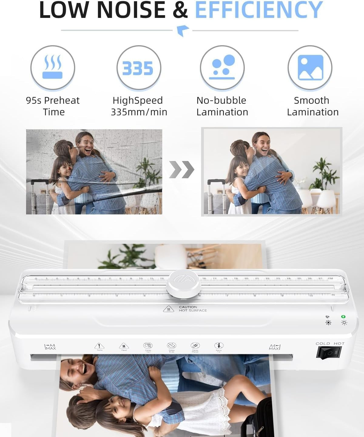 A4 Laminator Machine Hot Cold Fast Warm Up Built-In Cutter + Pouches