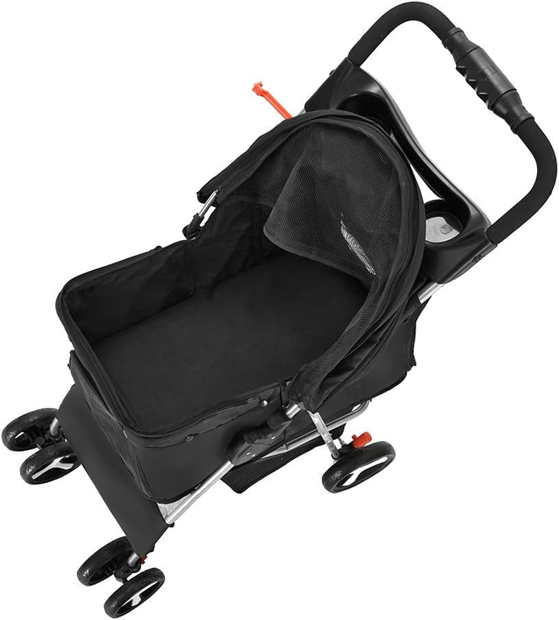Pet Stroller Pushchair Folding 4 Wheel Dog Cat Pram Travel Carrier Black