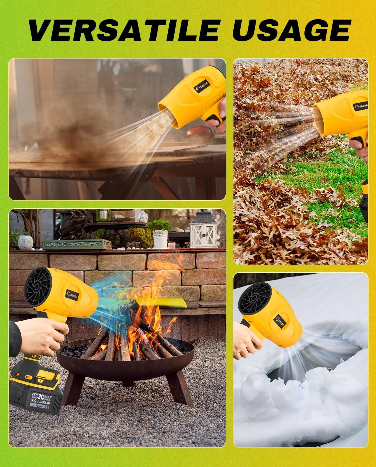 Cordless Leaf Blower 180000RPM Adjustable Speed with 2 Batteries Portable