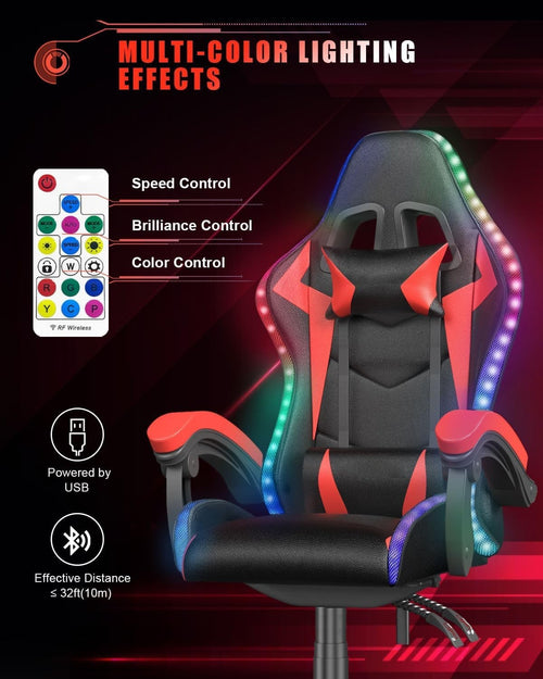 Gaming Chair White with RGB LED Lights Reclining Computer Office Desk Seat