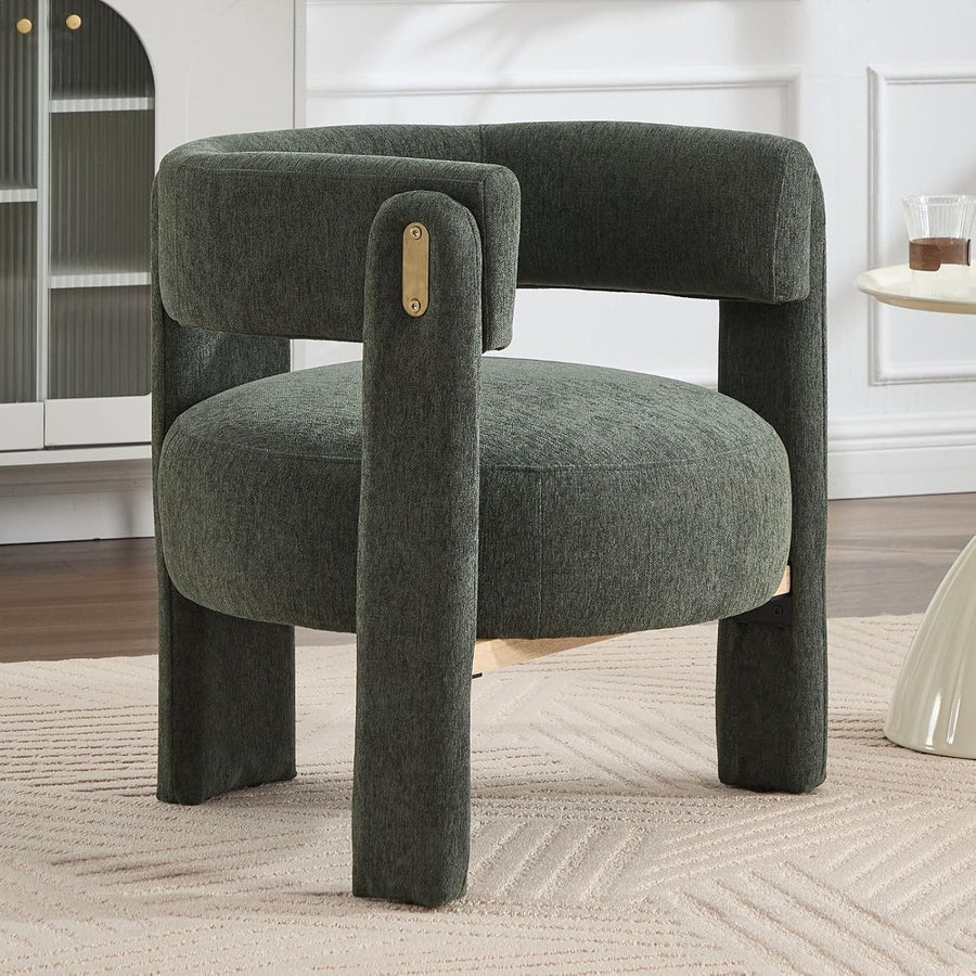 Green Chenille Accent Armchair – Modern Semi-Circular Lounge Chair for Bedroom
