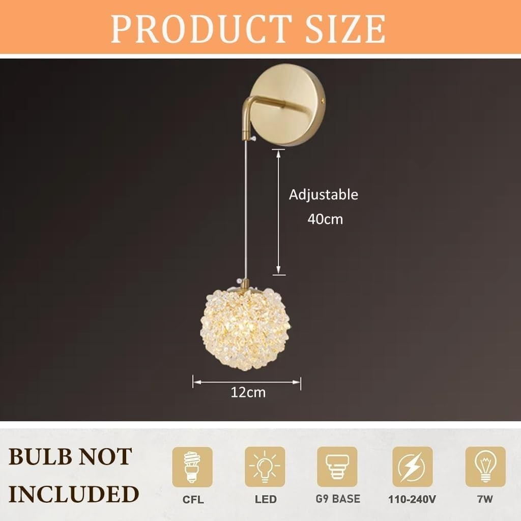 Elegant Crystal Wall Sconce Light with K9 Lampshade, Adjustable G9 Bulb