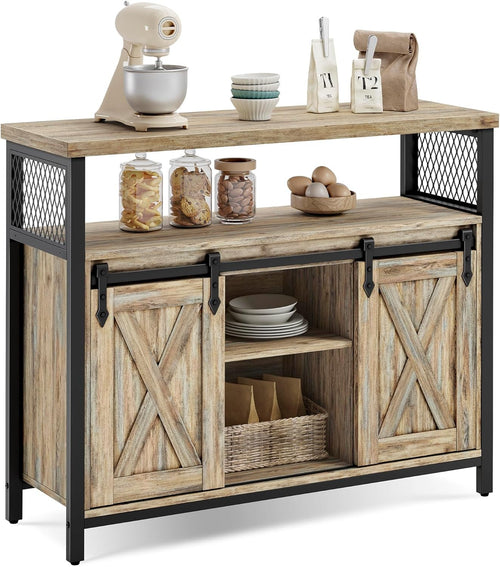Turquoise Brown Sideboard Sliding Barn Door Industrial Storage Cabinet
