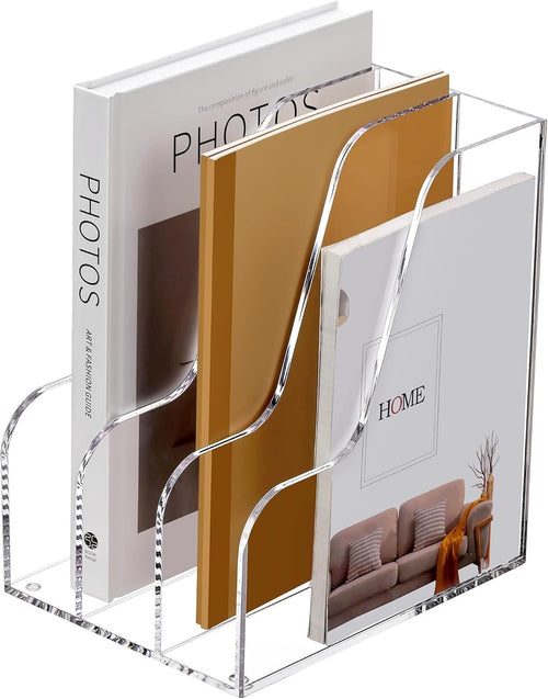 Clear Acrylic Desk Organizer 3-Section A4 File Folder Holder