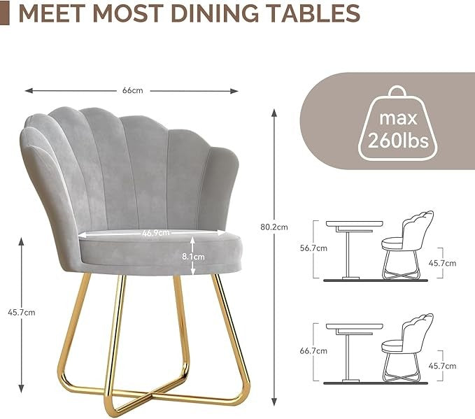 Grey Accent Chair Gold Metal Legs Petal Back Vanity Armchair