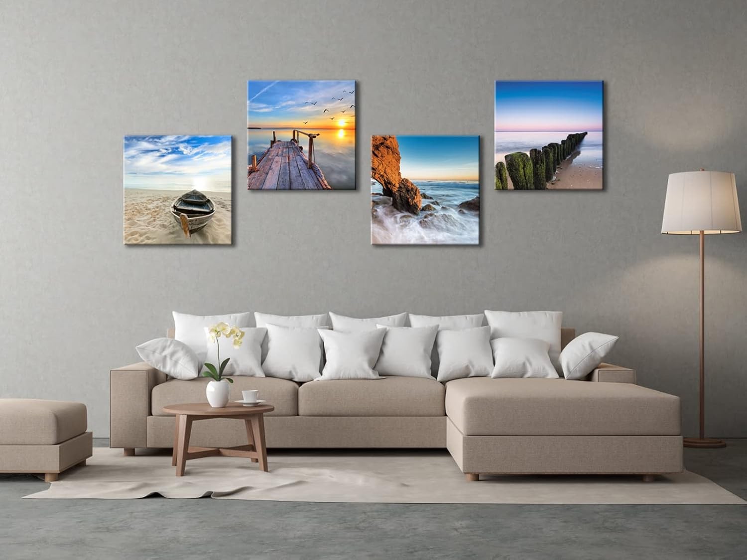 Large Seascape Canvas Wall Art 4 Panel Beach Ocean Prints
