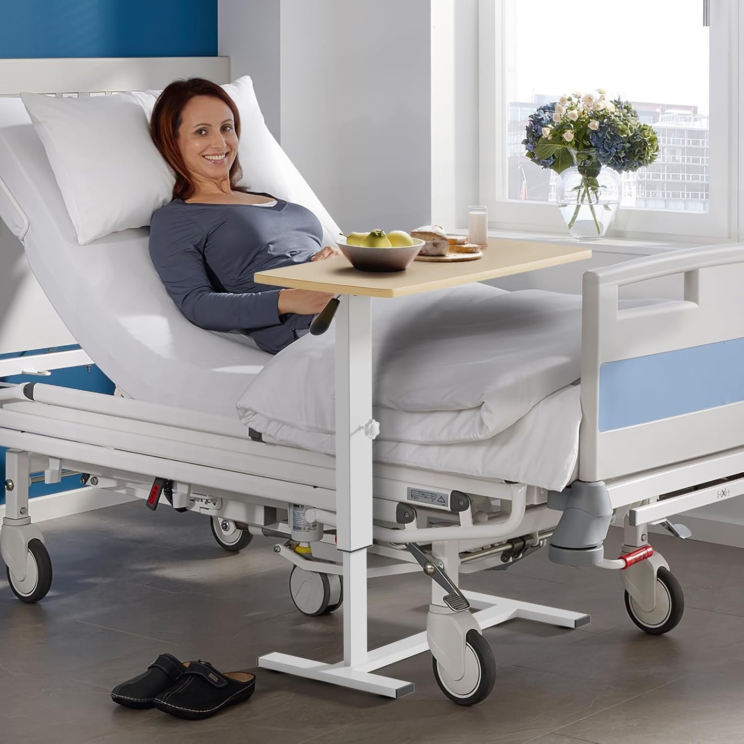 Overbed Bedside Table Height Adjustable Laptop Desk with Wheels Sofa