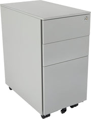 Grey Narrow Under Desk Filing Cabinet 3 Drawer Lockable 60cm