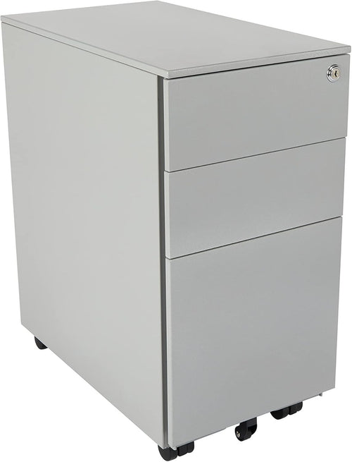 Grey Narrow Under Desk Filing Cabinet 3 Drawer Lockable 60cm