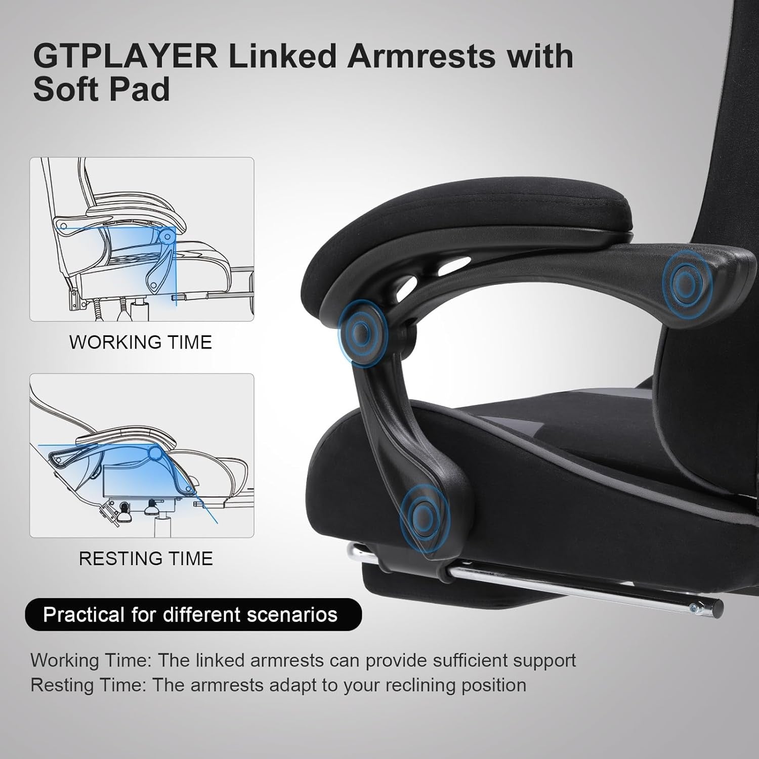 Fabric Gaming Chair Massage Ergonomic Reclining Office Chair Grey