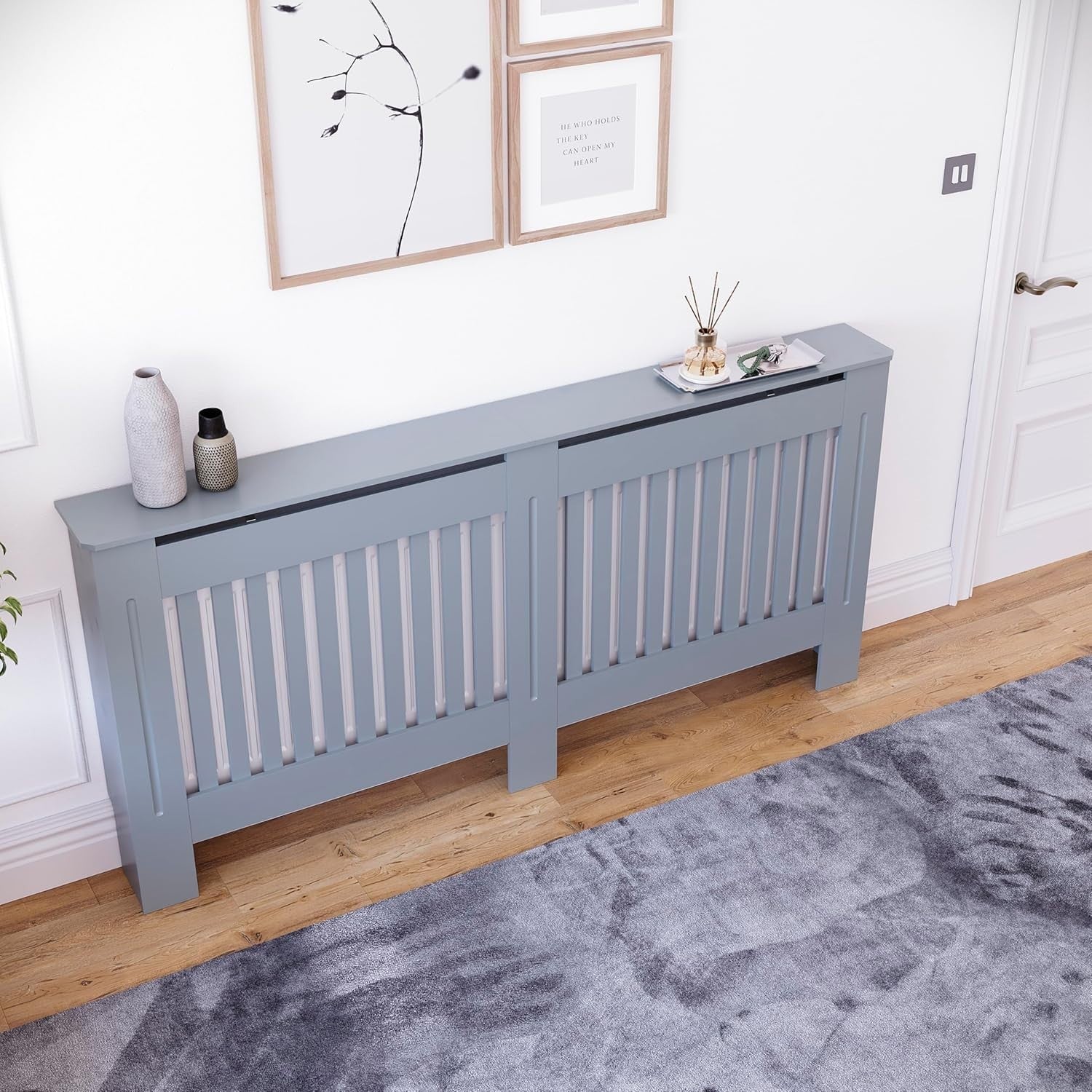 Extra Large Grey Radiator Cover | Modern MDF Slatted Heating Cabinet Cover