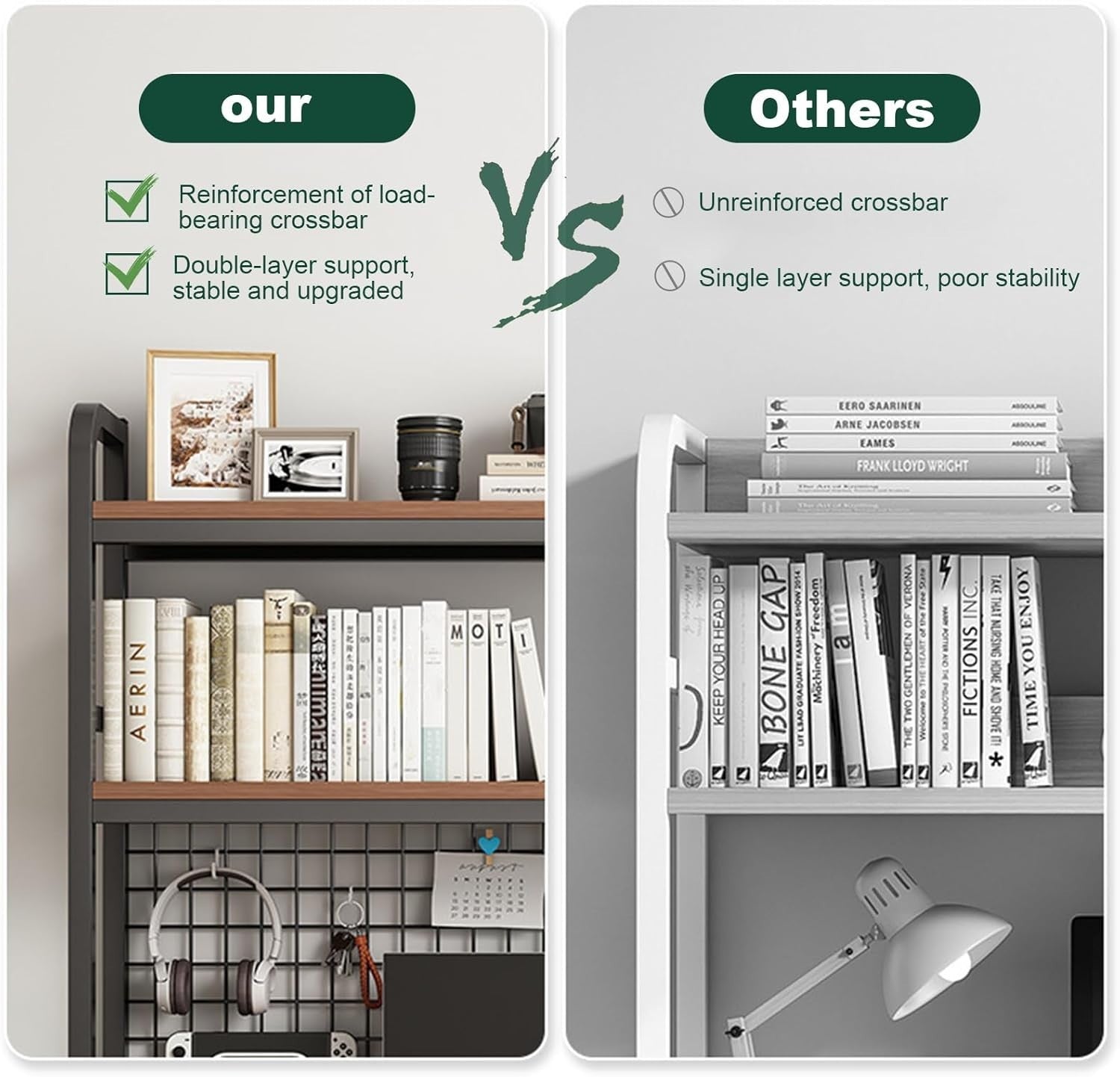 115cm 2-Tier Desktop Bookshelf Metal Wood Desk Hutch Organizer Storage Rack