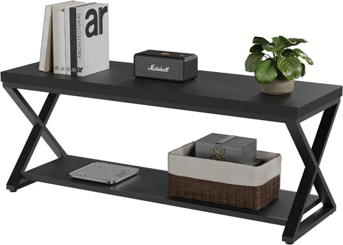 Black Oak 120cm Modern Entryway Bench with Open Storage Shelves