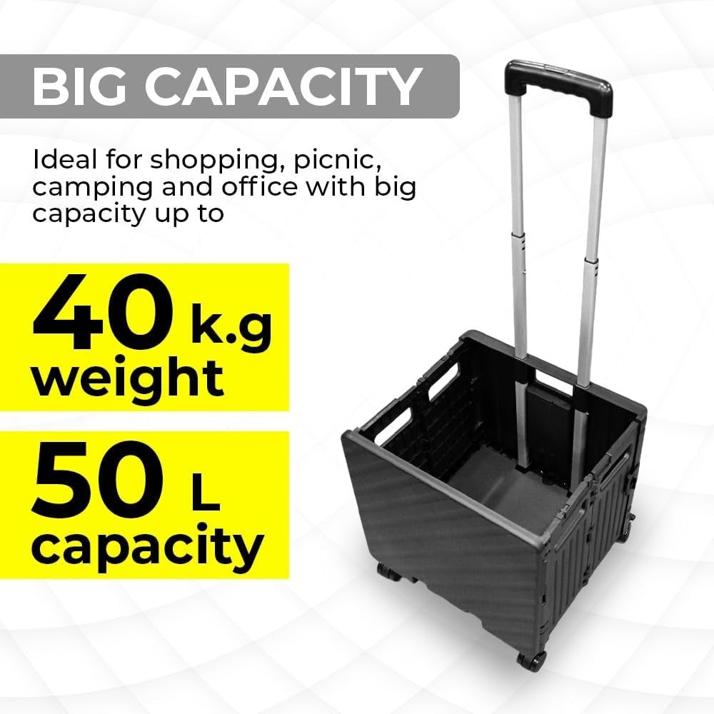 Berry 50L Foldable Shopping Trolley Cart 40kg Detachable Wheels Portable