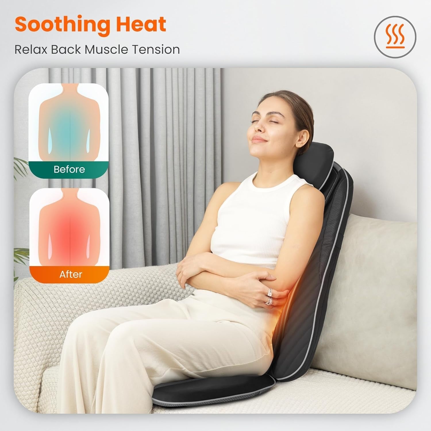 Shiatsu Back Massager with Heat Deep Kneading Chair Pad Full Back & Neck Relief