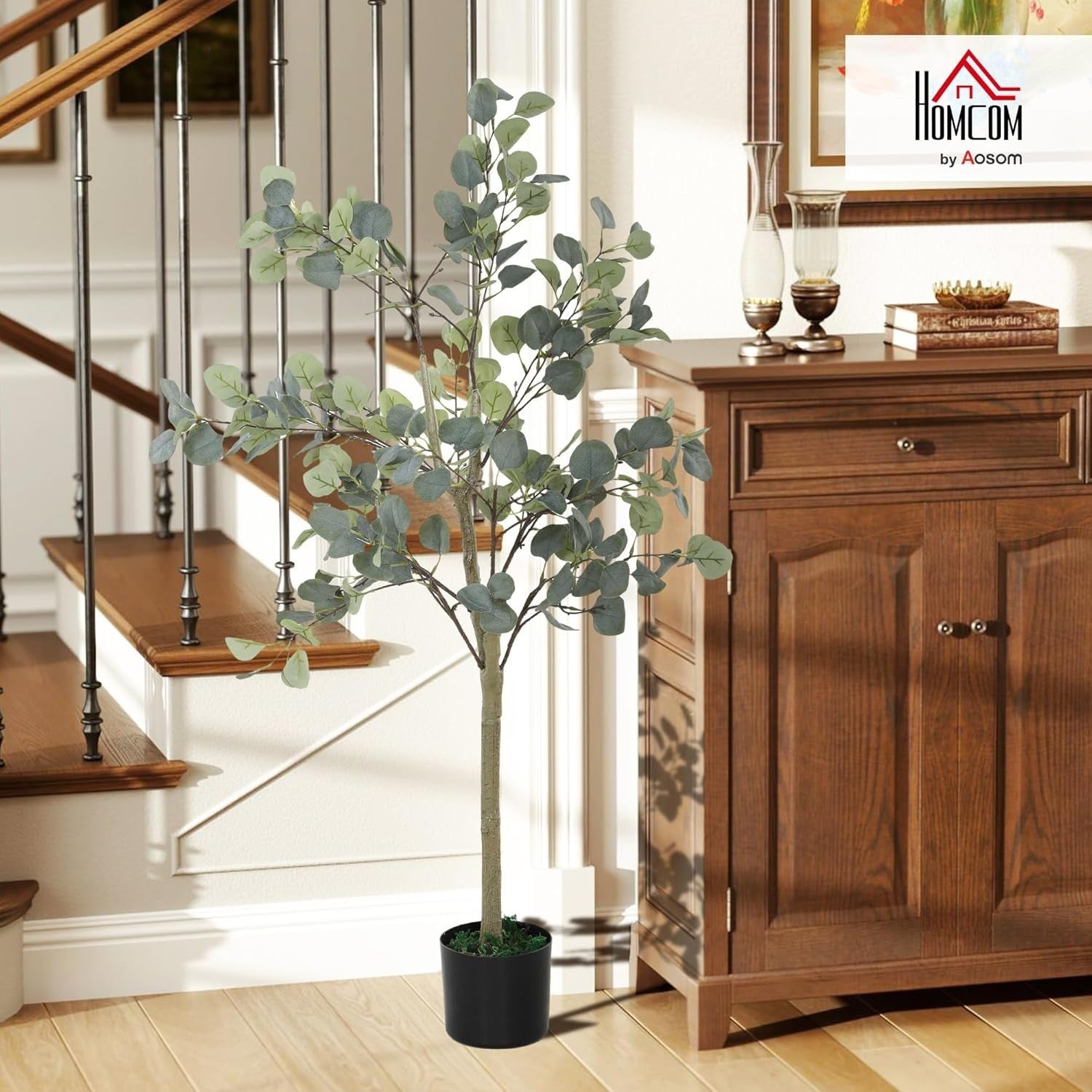 150cm Artificial Eucalyptus Tree Silver Dollar Leaves in Pot Home Garden Decor
