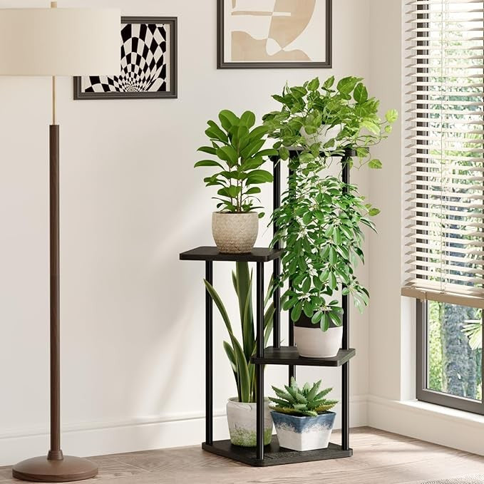Bamworld 4 Tier Plant Stand Indoor Small Metal Plant Shelf for Multiple Plants C