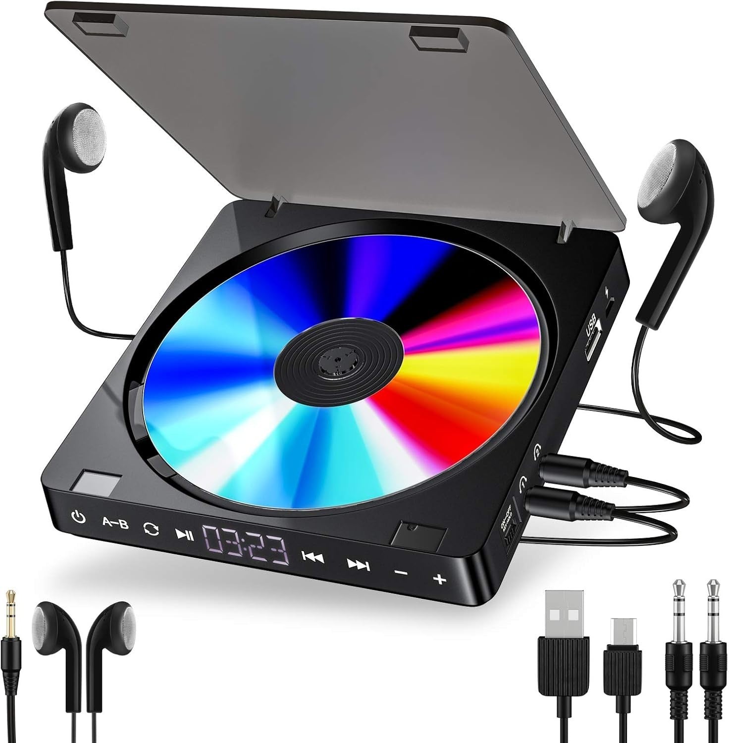 Portable CD Player Rechargeable Anti Skip Dual Headphone Jack