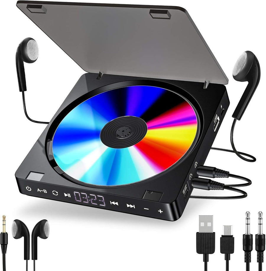 Portable CD Player Rechargeable Anti Skip Dual Headphone Jack