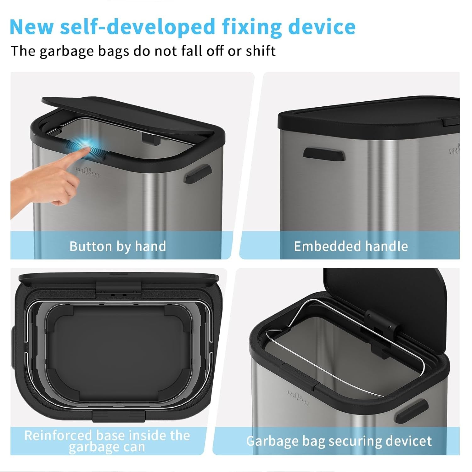 60L Kitchen Trash Bin Gray Stainless Steel Soft-Close Rubbish Can