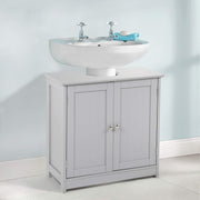 Grey Under Sink Bathroom Cabinet – 2 Door Vanity Storage Cupboard 60x30x60cm