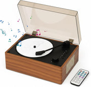 Retro Bluetooth CD Player Desktop Speaker USB Remote Wood Style Brown