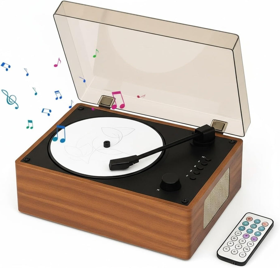 Retro Bluetooth CD Player Desktop Speaker USB Remote Wood Style Brown