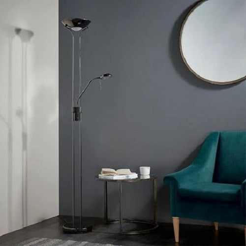 Mother Child Floor Lamp Uplighter Dimmable Reading Light Black Chrome