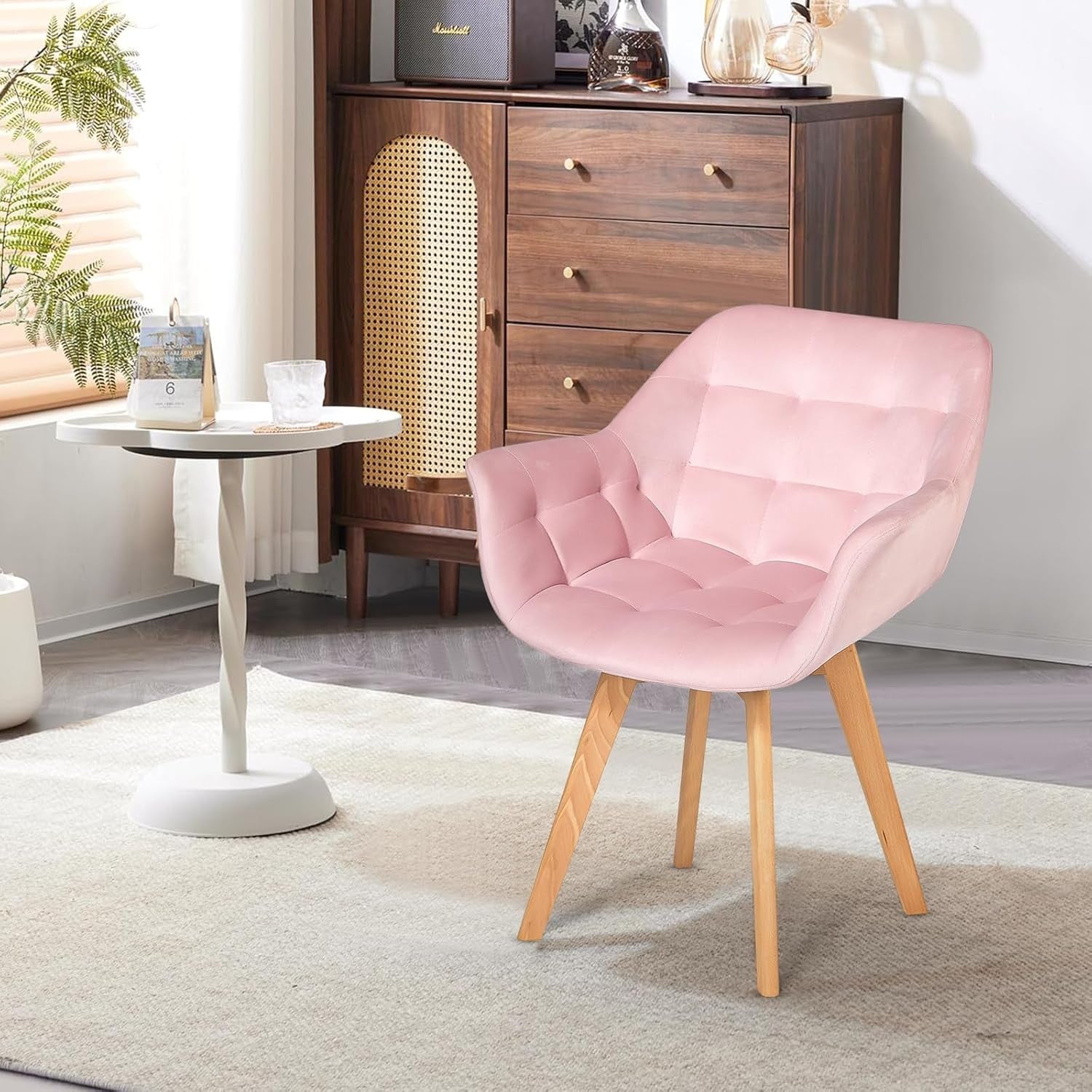 Pink Velvet Swivel Tub Chair Accent Armchair Wood Legs