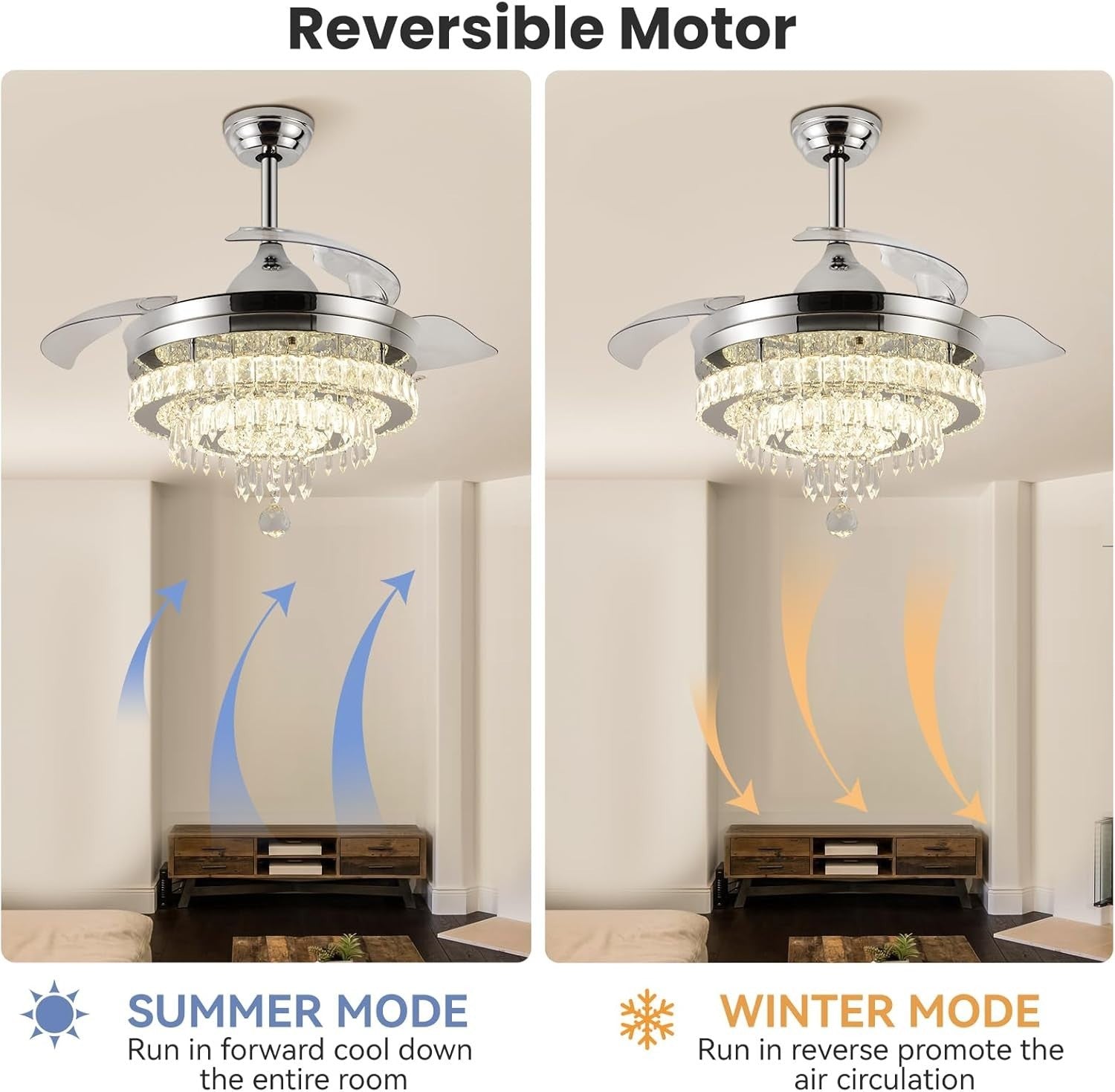 42" Crystal Ceiling Fan with Light Dimmable Remote Black