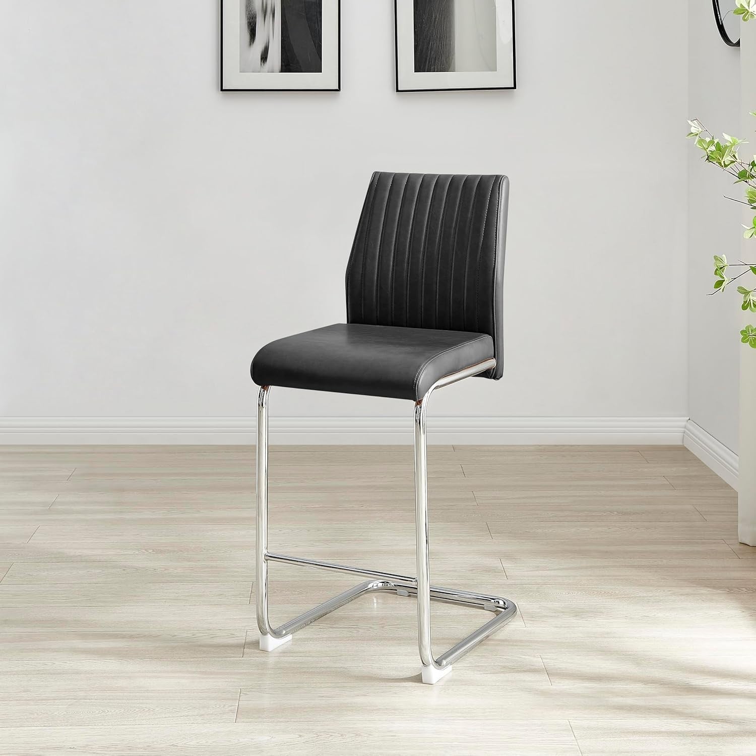 Modern Grey Bar Stools Set of 2 – Faux Leather Cantilever Chairs